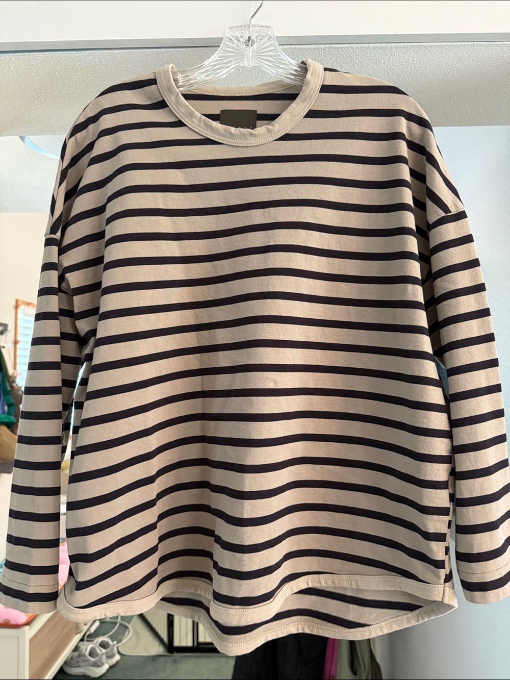 Striped Long Sleeve Tee in Taupe and Black